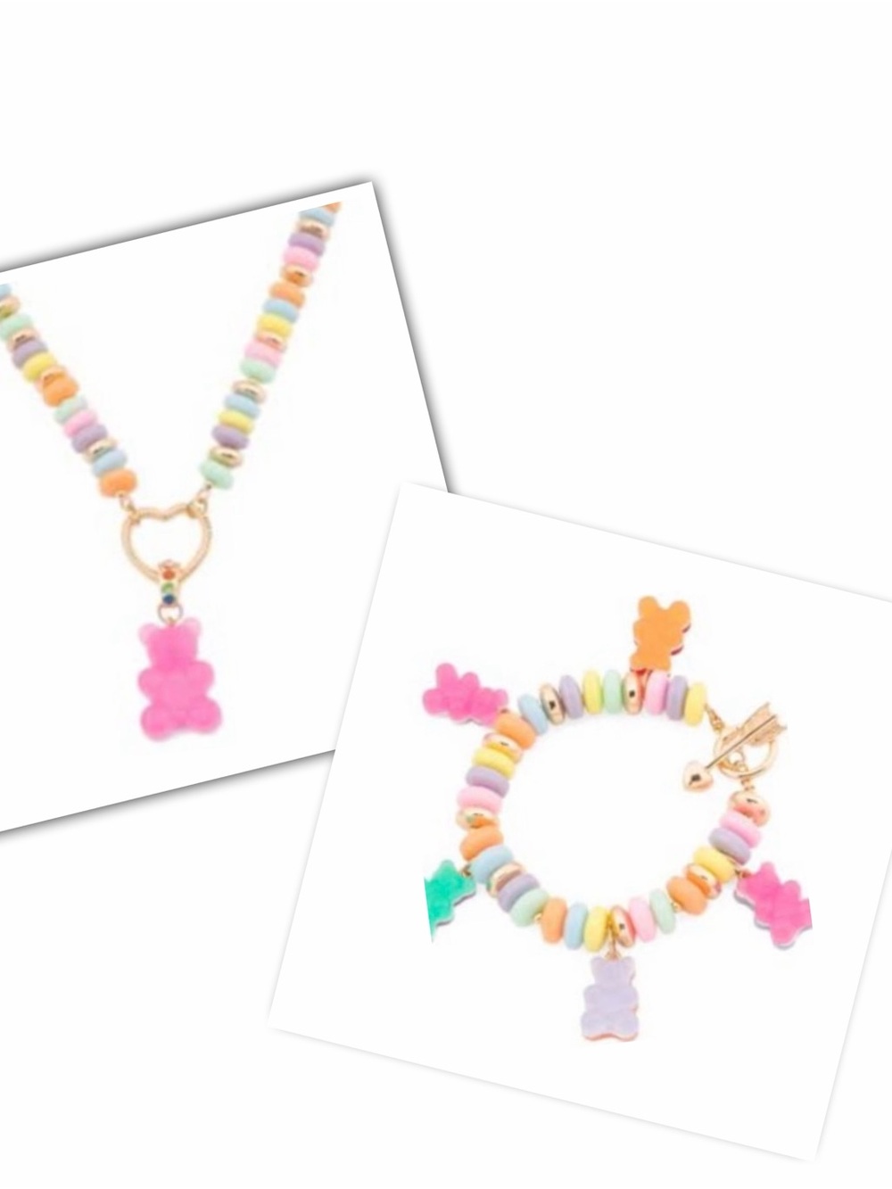Betsey Johnson Pastel Gummy Bear Charm Necklace and Bracelet Set